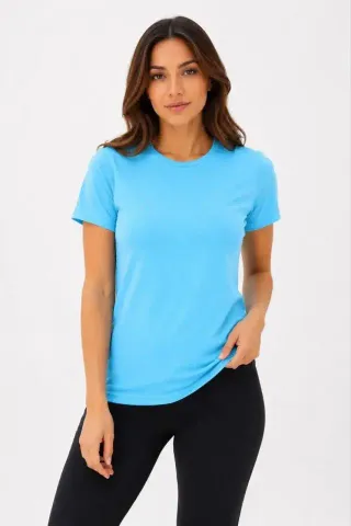 Basic Tişört Bisiklet Yaka Kısa Kol Günlük Yazlık Slim Fit T-Shirt - Turkuaz - 2XL - Turkuaz