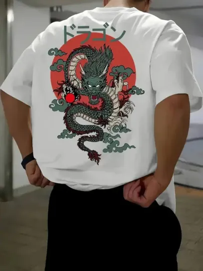 Baskılı Oversize Bisiklet Yaka T-shirt - Beyaz - L - Beyaz