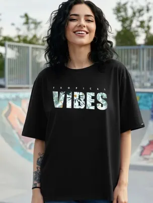 Baskılı Oversize T-shirt - Siyah - XL - Siyah