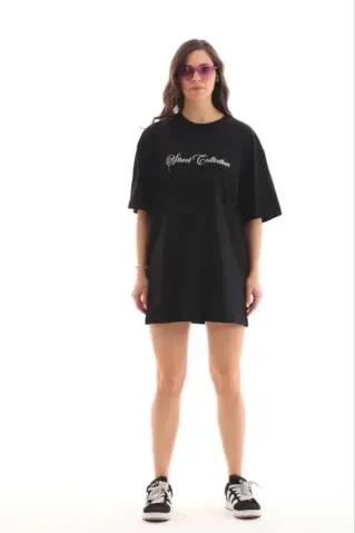 Baskılı T-Shirt Kısa Kol Bisiklet Yaka Regular Rahat Kalıp Günlük Tişört - Siyah - S - Siyah