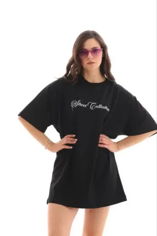 Baskılı T-Shirt Kısa Kol Bisiklet Yaka Regular Rahat Kalıp Günlük Tişört - Siyah - M - Siyah