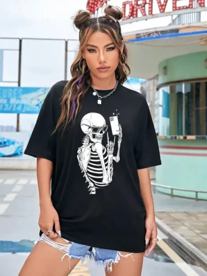 Baskılı T-shirt - Siyah - XL - Siyah