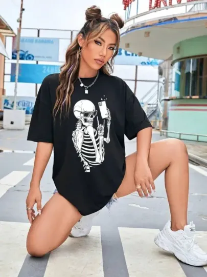 Baskılı T-shirt - Siyah - XL - Siyah