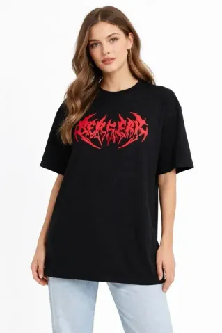 Baskılı T-Shirt Yazlık Kısa Kol Bisiklet Yaka Rahat Kalıp Tişört - Siyah - XL - Siyah