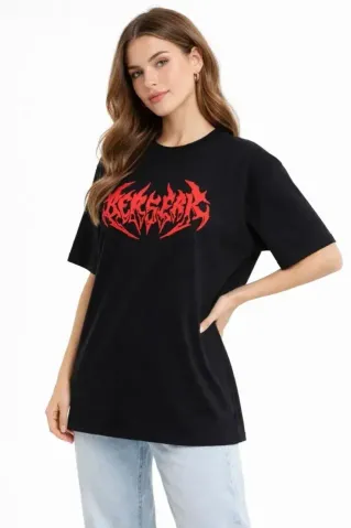 Baskılı T-Shirt Yazlık Kısa Kol Bisiklet Yaka Rahat Kalıp Tişört - Siyah - S - Siyah