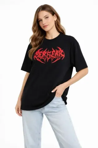 Baskılı T-Shirt Yazlık Kısa Kol Bisiklet Yaka Rahat Kalıp Tişört - Siyah - S - Siyah