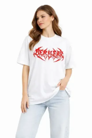 Baskılı T-Shirt Yazlık Kısa Kol Bisiklet Yaka Rahat Kalıp Tişört - Beyaz - XL - Beyaz
