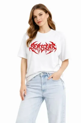 Baskılı T-Shirt Yazlık Kısa Kol Bisiklet Yaka Rahat Kalıp Tişört - Beyaz - L - Beyaz