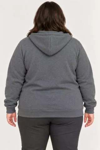 Battal Büyük Beden Üç İplik İçi Şardonlu Kapüşonlu Tam Fermuarlı Kışlık Sweatshirt - Füme - 5XL - Füme