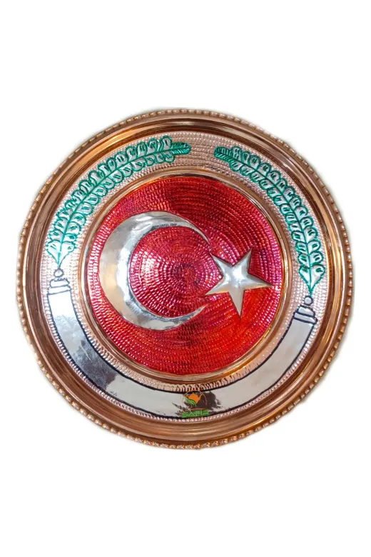 BAYRAK 30 CM EBATLI Bakir Tablo Türk Bayraği Bakir Tablo Özel El İşlemesi 30 Cm Ebatli A++ Kaalite Safir Çay Kazanlari