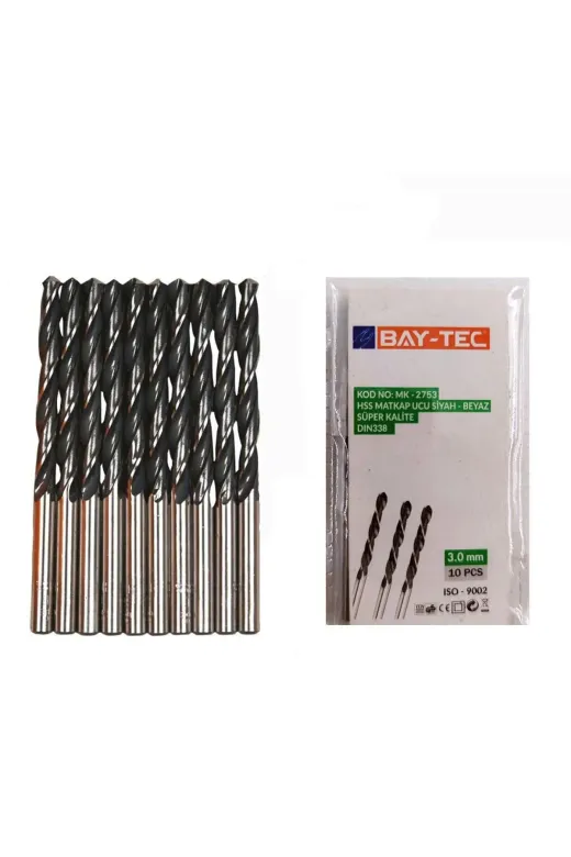 Baytec TYCQ3ZX8RN169263302927432 Matkap Ucu (10 Adet) Hss 3Mm Siyah-Beyaz