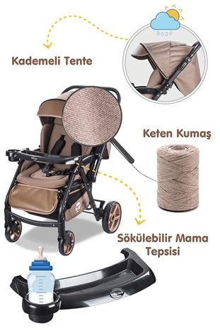 Bc-500 kahve Bebek Arabası - Bc-500 Combo Maxi Pro - Çift Yönlü Katlanır Bebek Arabası Kahve