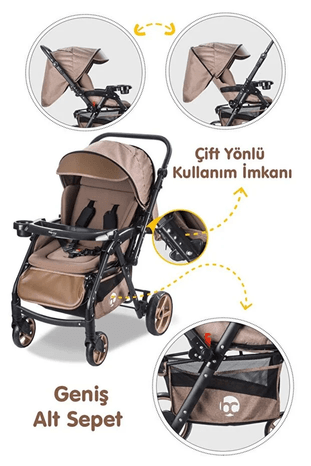Bc-500 kahve Bebek Arabası - Bc-500 Combo Maxi Pro - Çift Yönlü Katlanır Bebek Arabası Kahve
