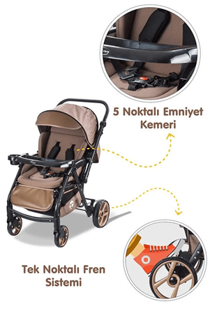 Bc-500 kahve Bebek Arabası - Bc-500 Combo Maxi Pro - Çift Yönlü Katlanır Bebek Arabası Kahve