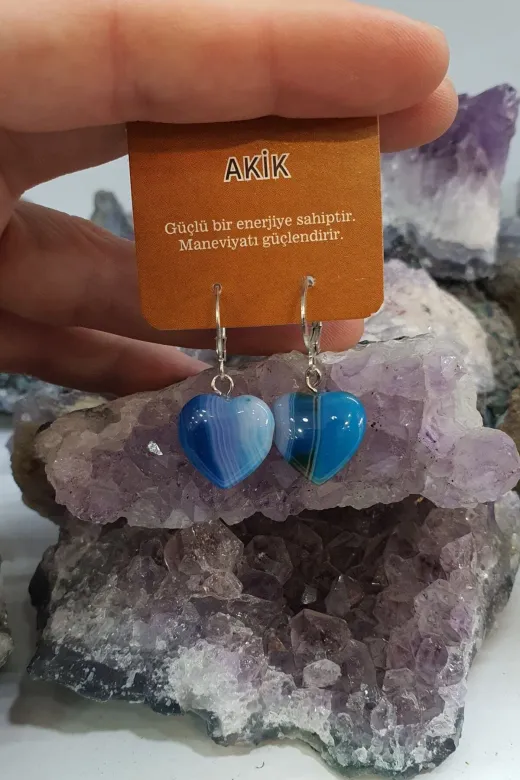 beautifulnaturelstones akikküpe520 Akik Doğal Taş Kalp Küpe ( Enerji , Yaşam Sevinçi )