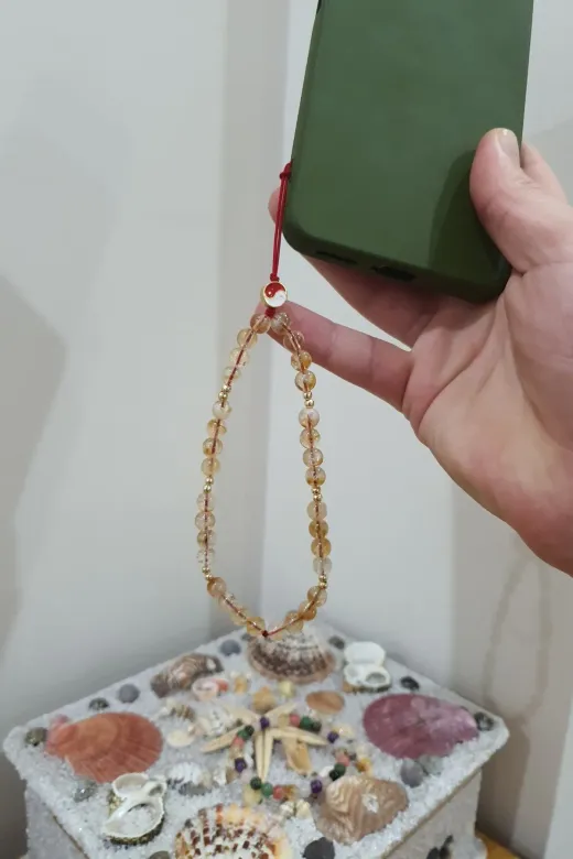 beautifulnaturelstones paramıknatısı520 Sitrin Doğal Taş Telefon Ipi Charm ( Para , Bolluk , Bereket )