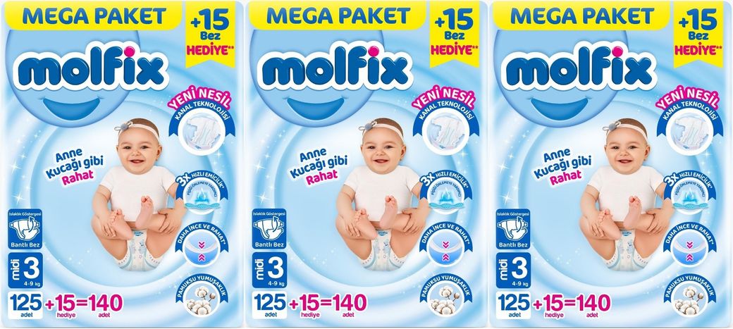 Bebek Bezi Beden:3 (4-9KG) Midi 420 Adet Mega Aylık Fırsat Pk