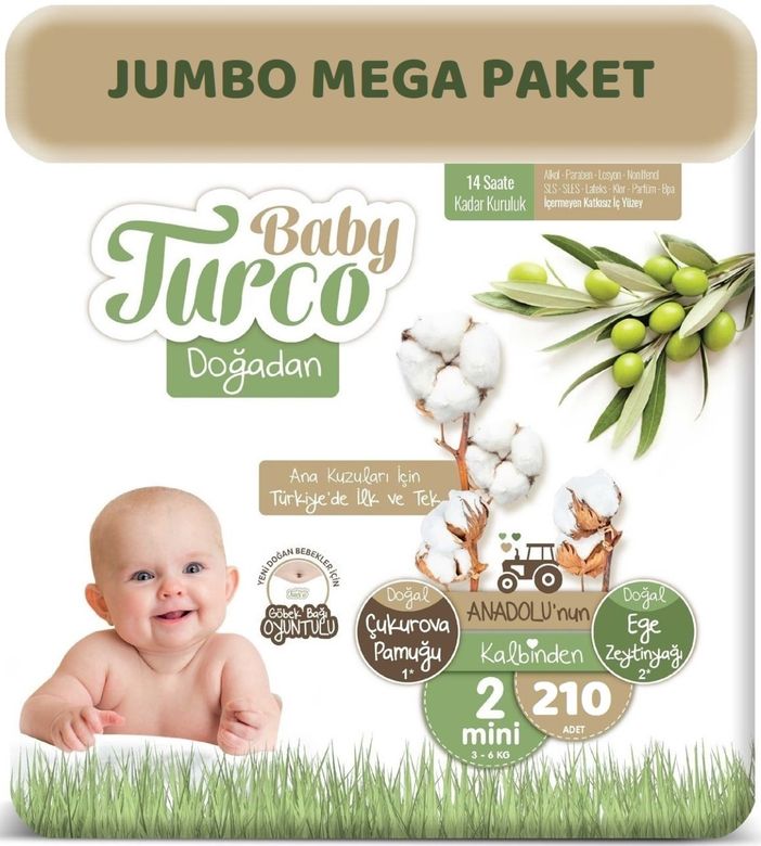 Bebek Bezi Doğadan Beden:2 (3-6Kg) Mini 210 Adet Jumbo Mega Pk