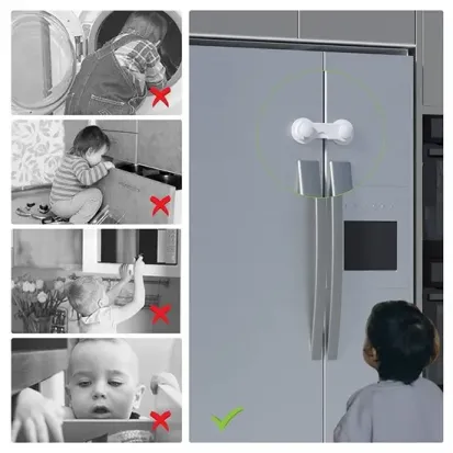 Bebek Çocuk Güvenliği Çekmece ve Dolap İçin Kendiliğinde Yapışkanlı Vidasız Kapak Kilidi (4745)