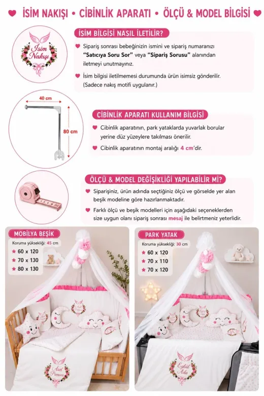bebek_iklimi FIRKORUSN-1 60X120 Erkek Bebek Uyku Seti - İsimli Nakışlı Fırfırlı Kenar Korumalı 17 Parça