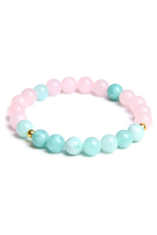 bedahşan PRA-8385635-596423 Pembe Kuvars & Amazonit Doğal Taş Bileklik 8Mm