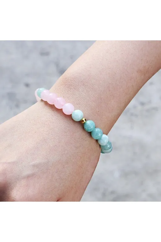 bedahşan PRA-8385635-596423 Pembe Kuvars & Amazonit Doğal Taş Bileklik 8Mm