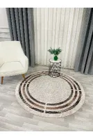 BEJ Renk Çizgi Desenli Kaymaz Taban Çerçeveli Halı