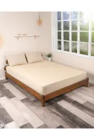 Bej Tek Lastikli Çarşaf Takımı Fitted Pamuklu Kumaş Yastık Kılıflı
