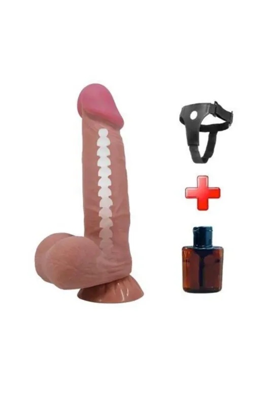 Belden Bağlamalı 21,8 Cm Kıkırdak Yapılı Çift Katmanlı Gerçekçi Melez Dildo Penis