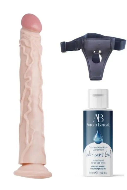 Belden Bağlamalı Kayganlaştırıcı Set 34,5Cm Realistik Dildo No:7
