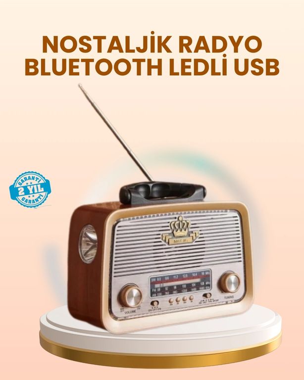 Belirtilmemiş 115330499 Eskitme Tasarımlı Ahşap Bluetooth Radyo Led Aydınlatmalı