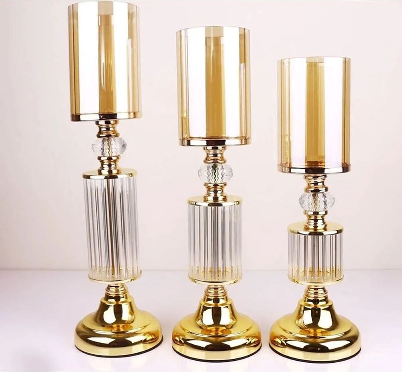 Best Hırdavat 45604408 Besthırdavat Ultra Lüks Kristal Taşlı Ayaklı Şamdan 3'lü Set