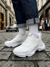 Beyaz Bağcıksız Yüksek Taban Erkek Sneaker Bot