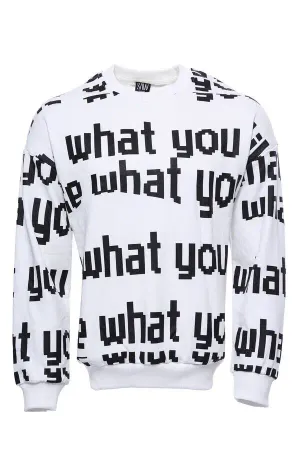 Beyaz Baskılı Bisiklet Yaka Sweatshirt - Wessi