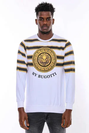 Beyaz Baskılı Taşlı Bisiklet Yaka Sweatshirt - Wessi