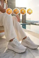Beyaz Gümüş Fileli Hafızalı Taban Unisex Spor Ayakkabı