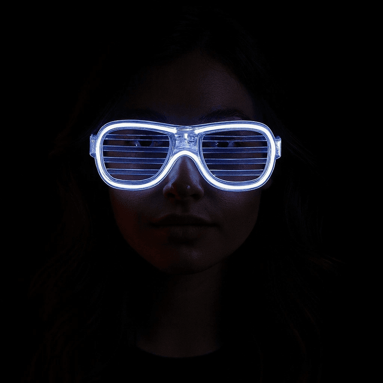 Beyaz Led Işıklı Parti Gözlüğü - Neon Glow Şerit Gözlük 3 Modlu