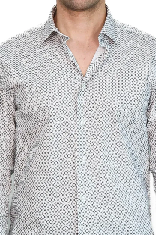 Beyaz Mini Kare Desenli Slim Fit Gömlek - Wessi - XL / Beyaz