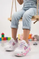 Beyaz Mor Lila Cırtlı Işıklı Kız Çocuk Spor Ayakkabı