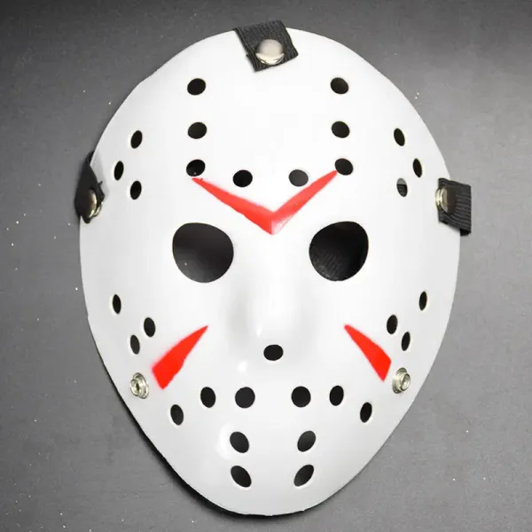 Beyaz Renk Kırmızı Çizgili Tam Yüz Hokey Jason Maskesi Hannibal Maskesi (4745)