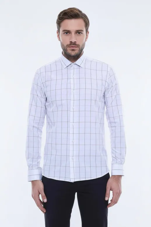 Beyaz Slim Fit Kareli Erkek Gömlek - Wessi - L / White