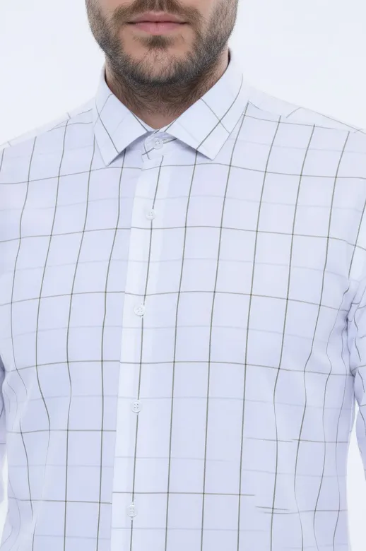 Beyaz Slim Fit Kareli Erkek Gömlek - Wessi - M / White