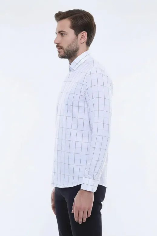 Beyaz Slim Fit Kareli Erkek Gömlek - Wessi - S / White