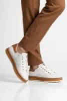 Beyaz Taba Hakiki Deri Hafızalı Taban Erkek Sneaker