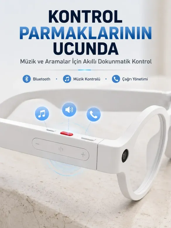 Beyaz Yapay Zeka Akıllı Gözlük Fotoğraf Video Ses Kayıtlı Çoklu Dil Çeviri Bluetooth Bağlantılı 3 Le