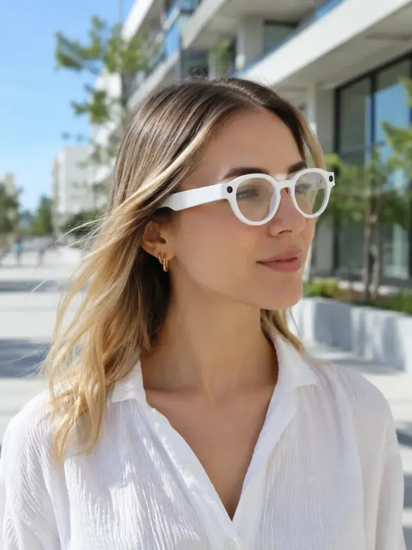 Beyaz Yapay Zeka Akıllı Gözlük Fotoğraf Video Ses Kayıtlı Çoklu Dil Çeviri Bluetooth Bağlantılı 3 Le