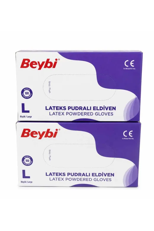Beybi eld45 Lateks Pudralı Large 100'lü Muayene Eldiveni (2 Paket)