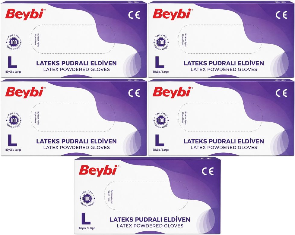 Beybi Lateks Pudralı Muayene Eldiveni L - Large - Büyük 500 Lü Set