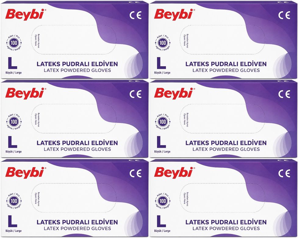 Beybi Lateks Pudralı Muayene Eldiveni L - Large - Büyük 600 Lü Set