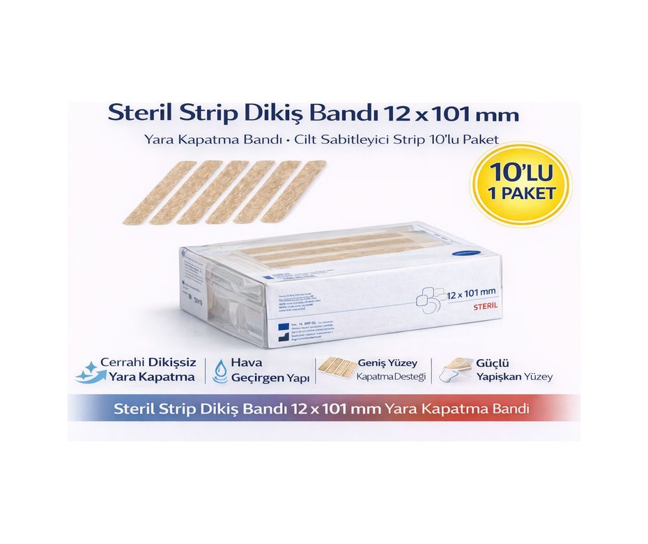 Bezos 120433279 Steril Strip Dikiş Bandı 12 X 101 Mm Yara Kapatma Bandı Cilt Sabitleyici Strip 10 Lu Paket